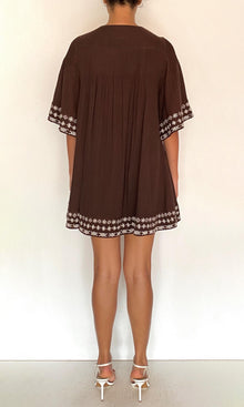 Womens | Taz Double Gauze Pintuck Detail Mini Dress | Brown