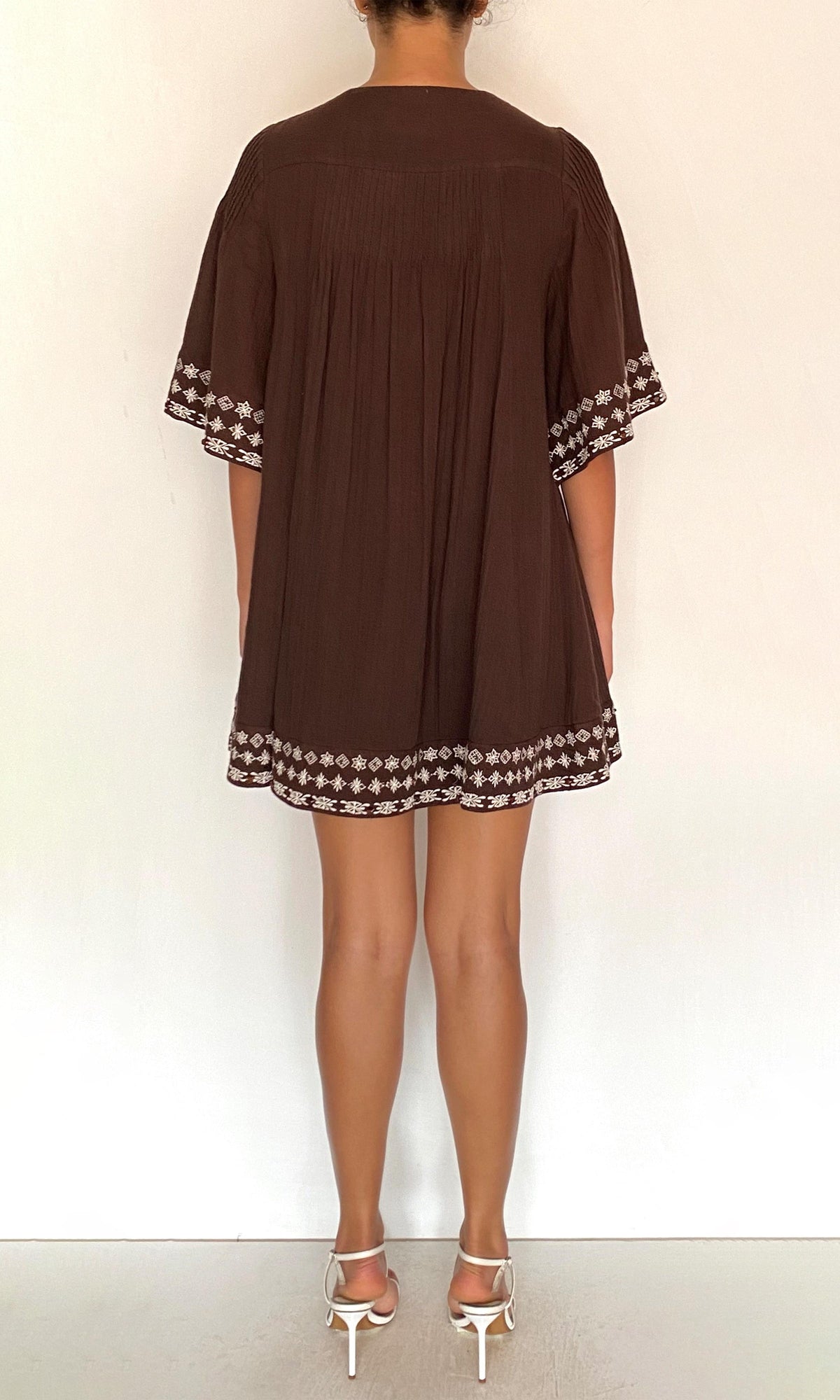 Womens | Taz Double Gauze Pintuck Detail Mini Dress | Brown