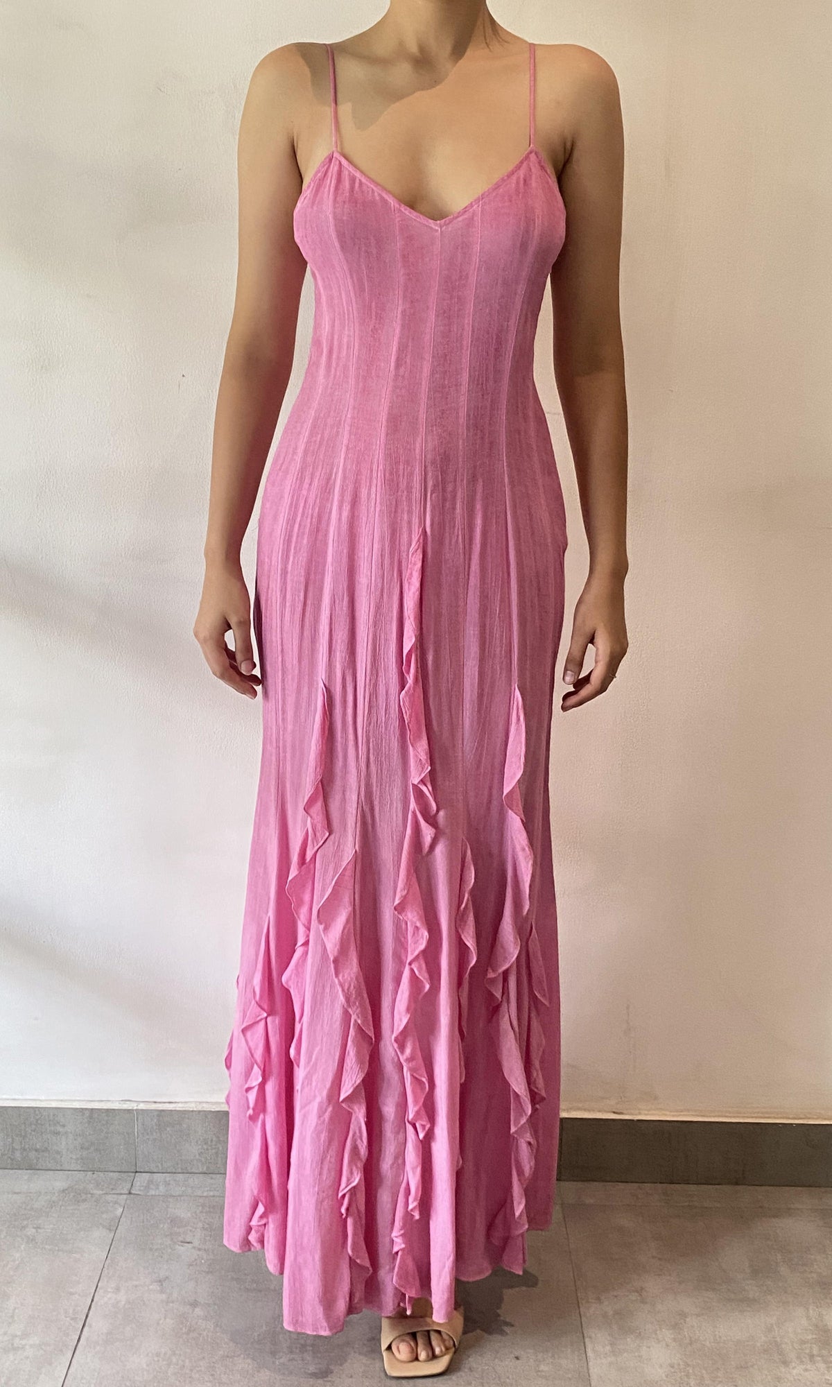 Rococo Sand | Vita Viscose Cotton Georgette Long Dress | Pink
