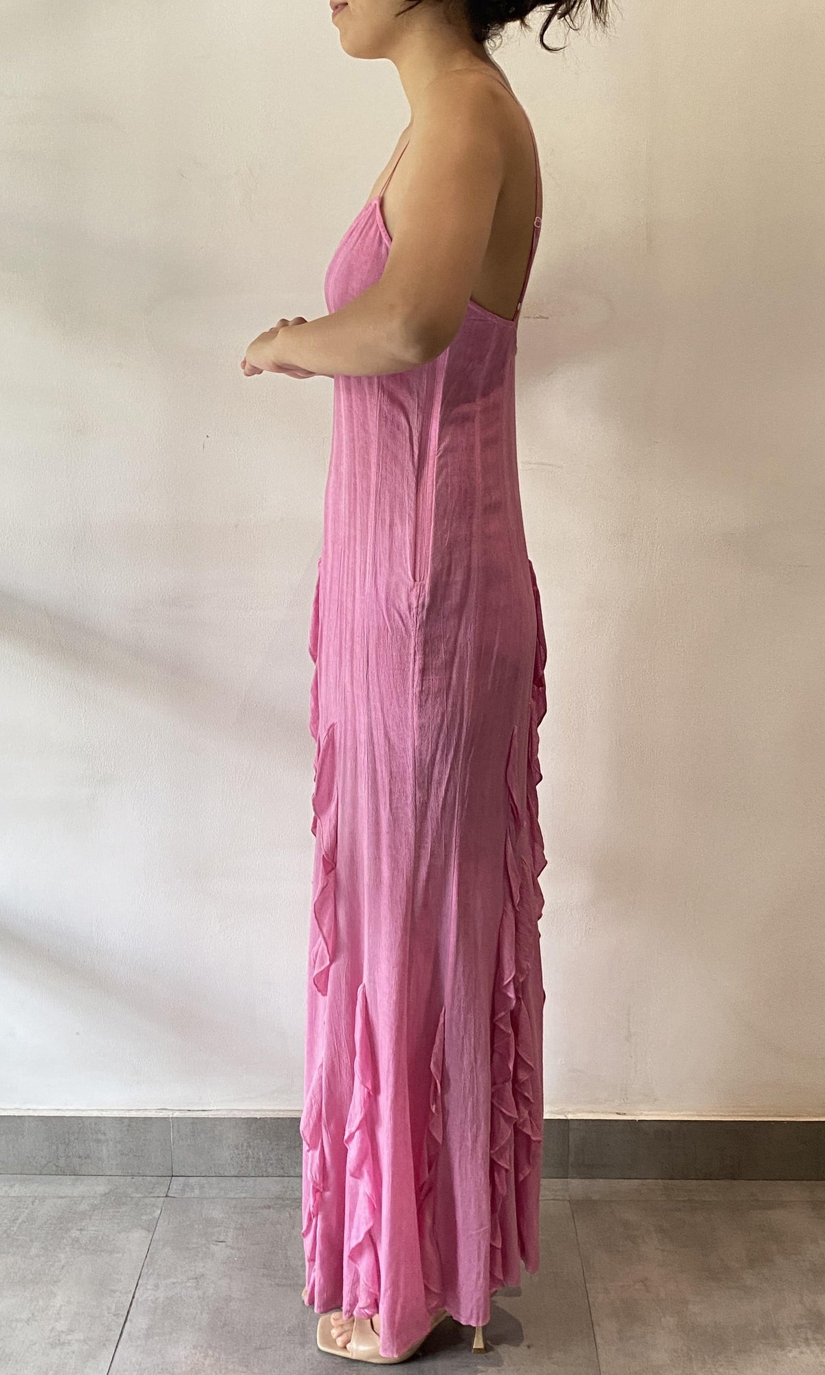 Rococo Sand | Vita Viscose Cotton Georgette Long Dress | Pink