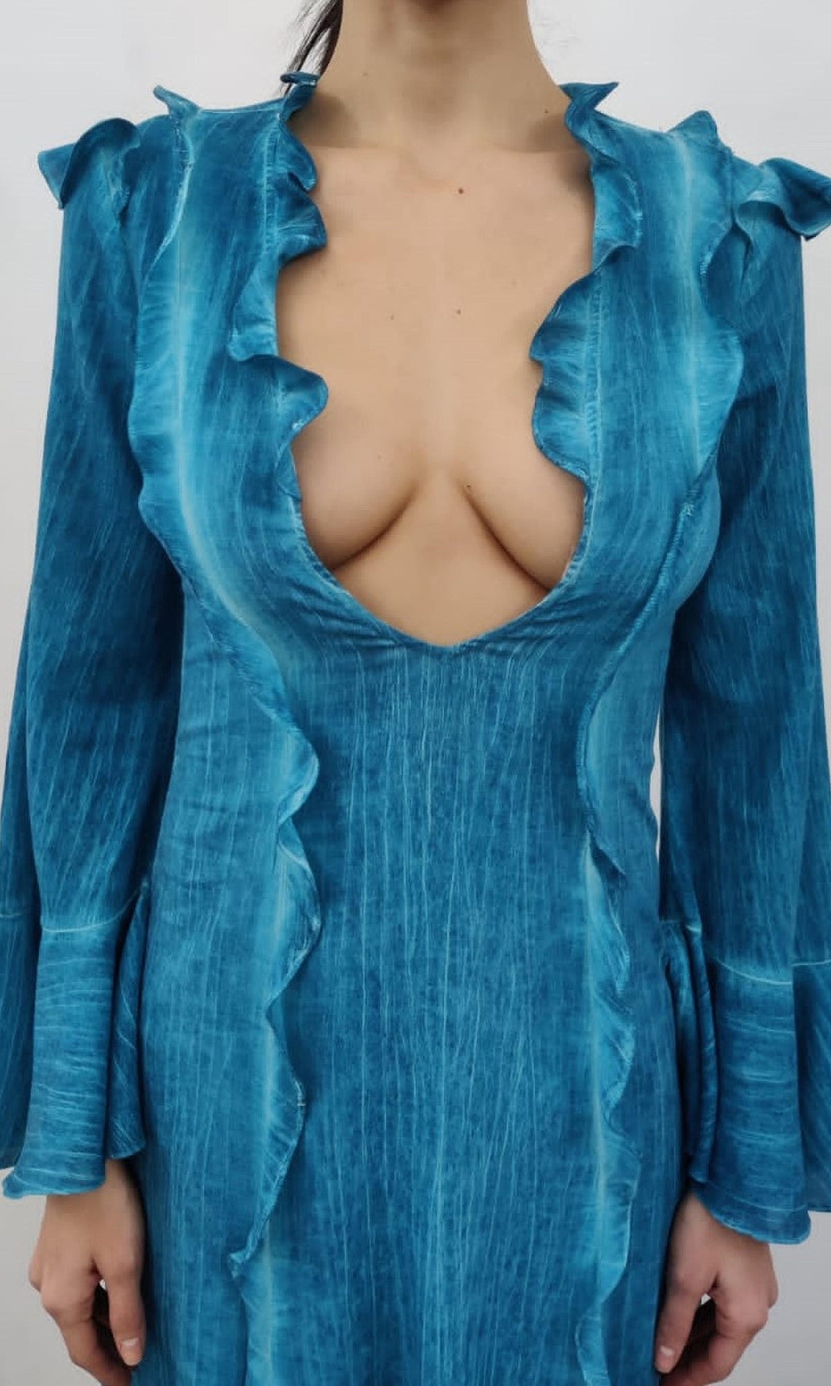 Rococo Sand | Vita Viscose Cotton Georgette Long Dress | Blue