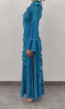 Rococo Sand | Vita Viscose Cotton Georgette Long Dress | Blue