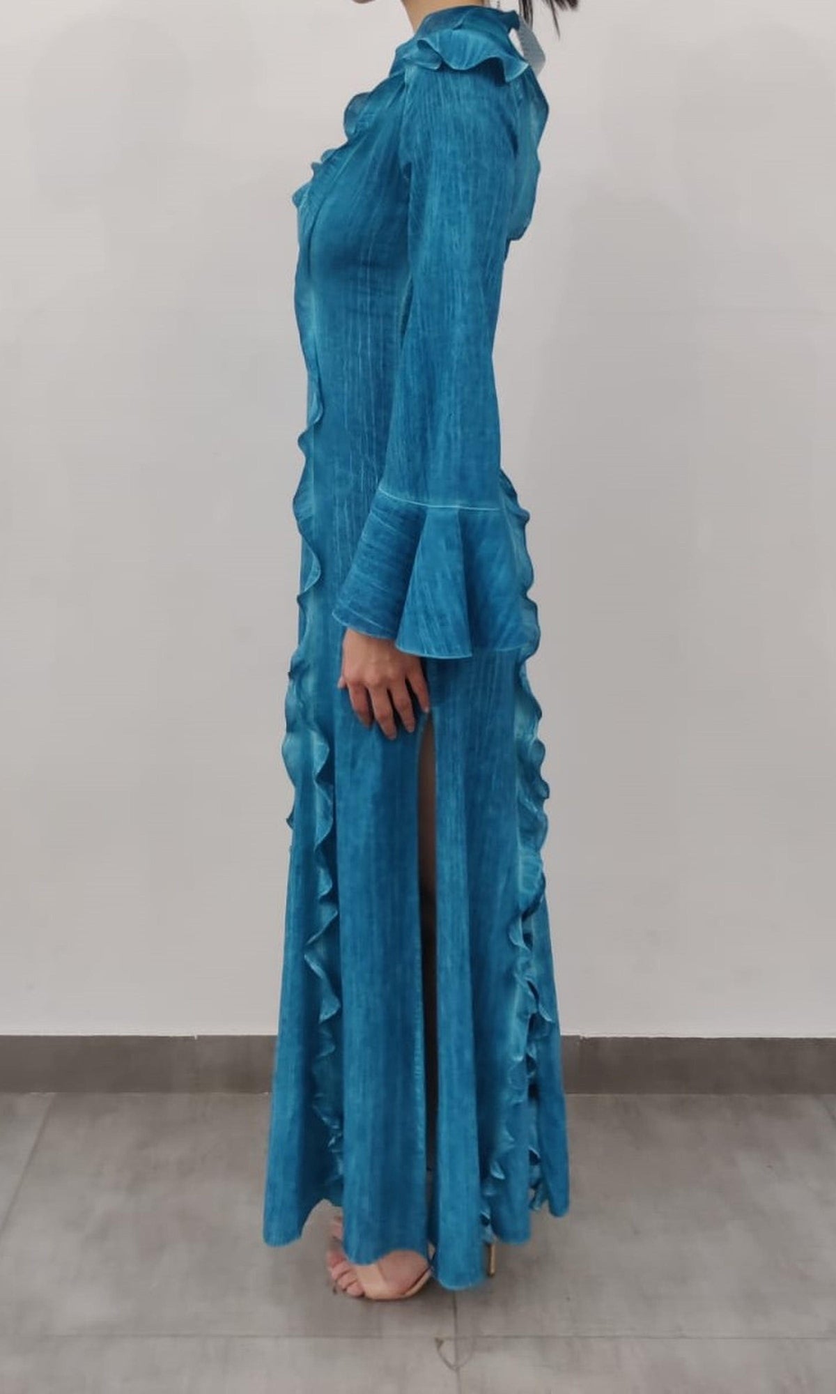 Rococo Sand | Vita Viscose Cotton Georgette Long Dress | Blue