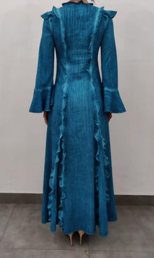 Rococo Sand | Vita Viscose Cotton Georgette Long Dress | Blue