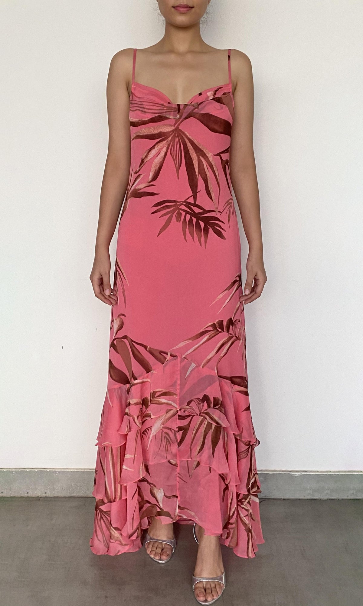 Rococo Sand | Vivi Viscose Crinkle Chiffon Heavy Maxi Dress | Coral Print