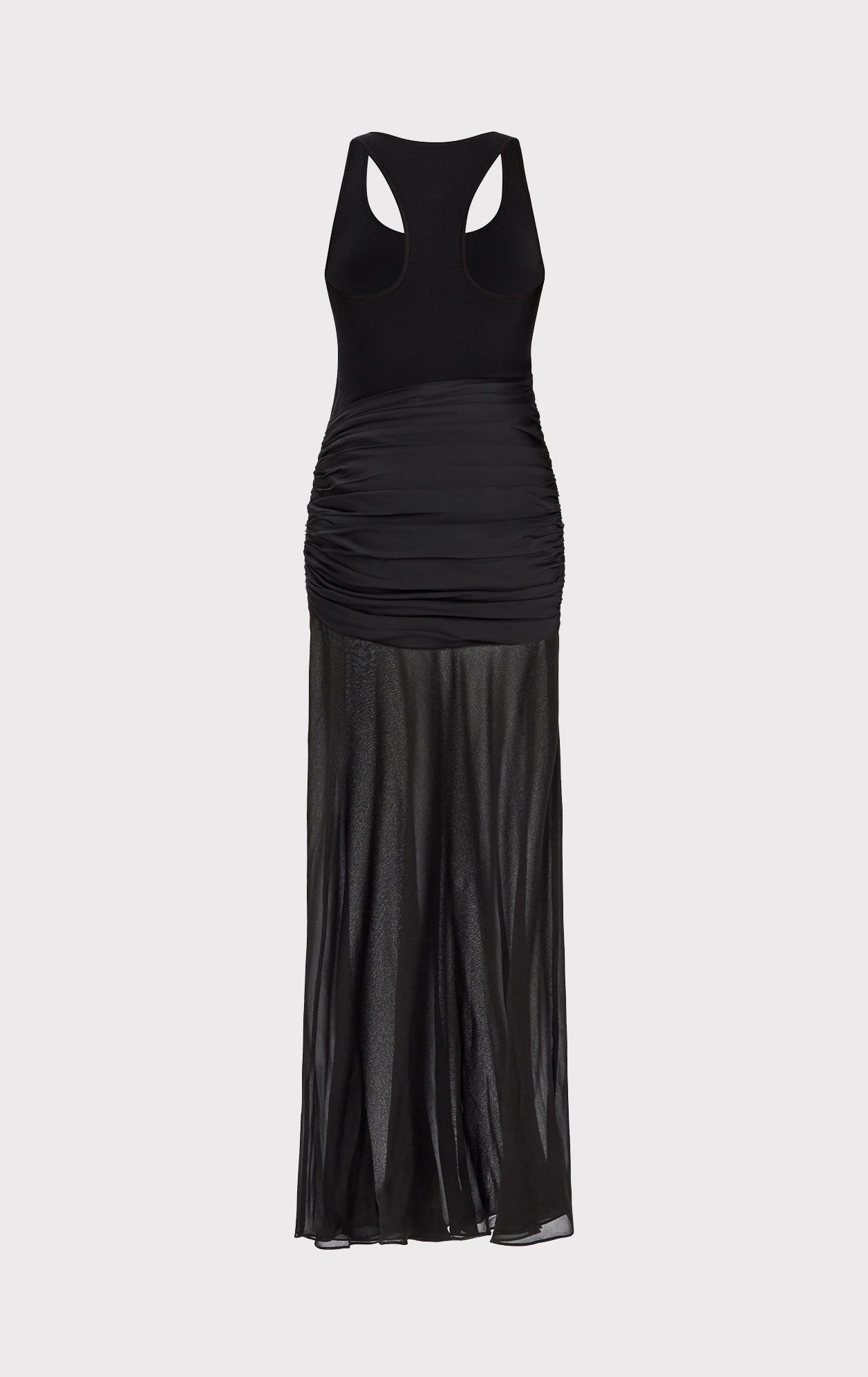 Ruched Woven Mix Tank Gown | Black