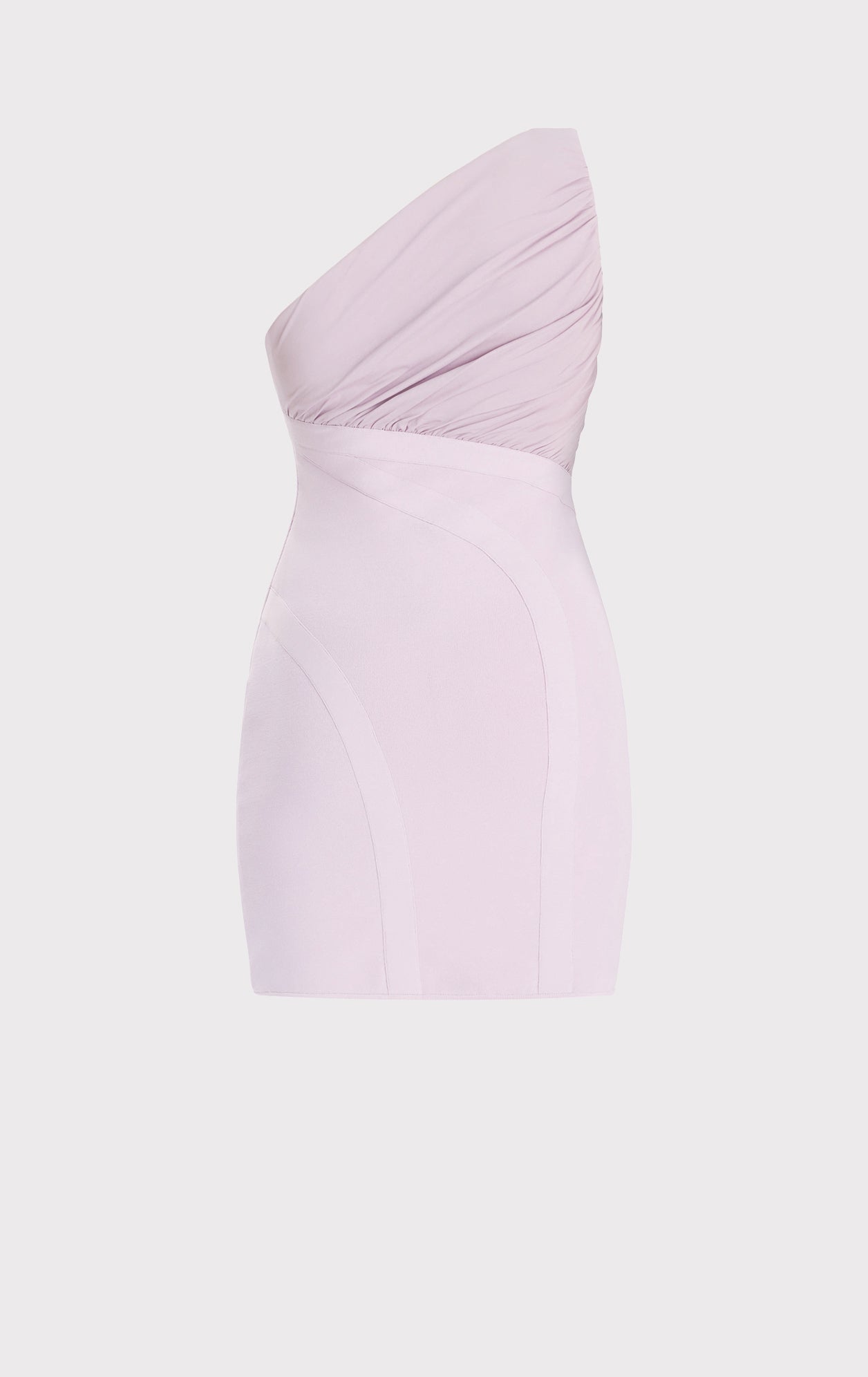 Ruched Woven Mix One Shoulder Mini Dress | Light Peony