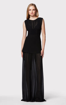 Milano Corset Gown With Silk Ruched Chiffon | Black