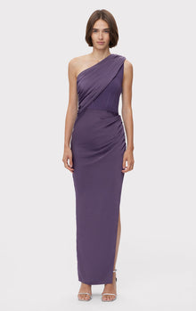 Ruched Woven Combo Gown | Plum