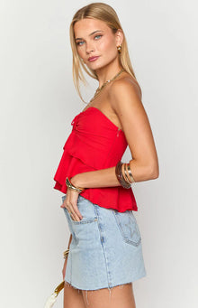 Raleigh Ruffle Strapless Top | Red