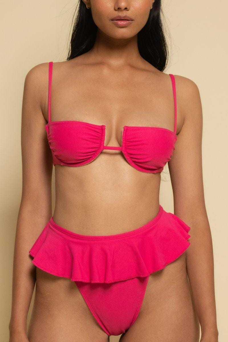 Tamarindo Ruffle Bikini Bottom | Raspberry