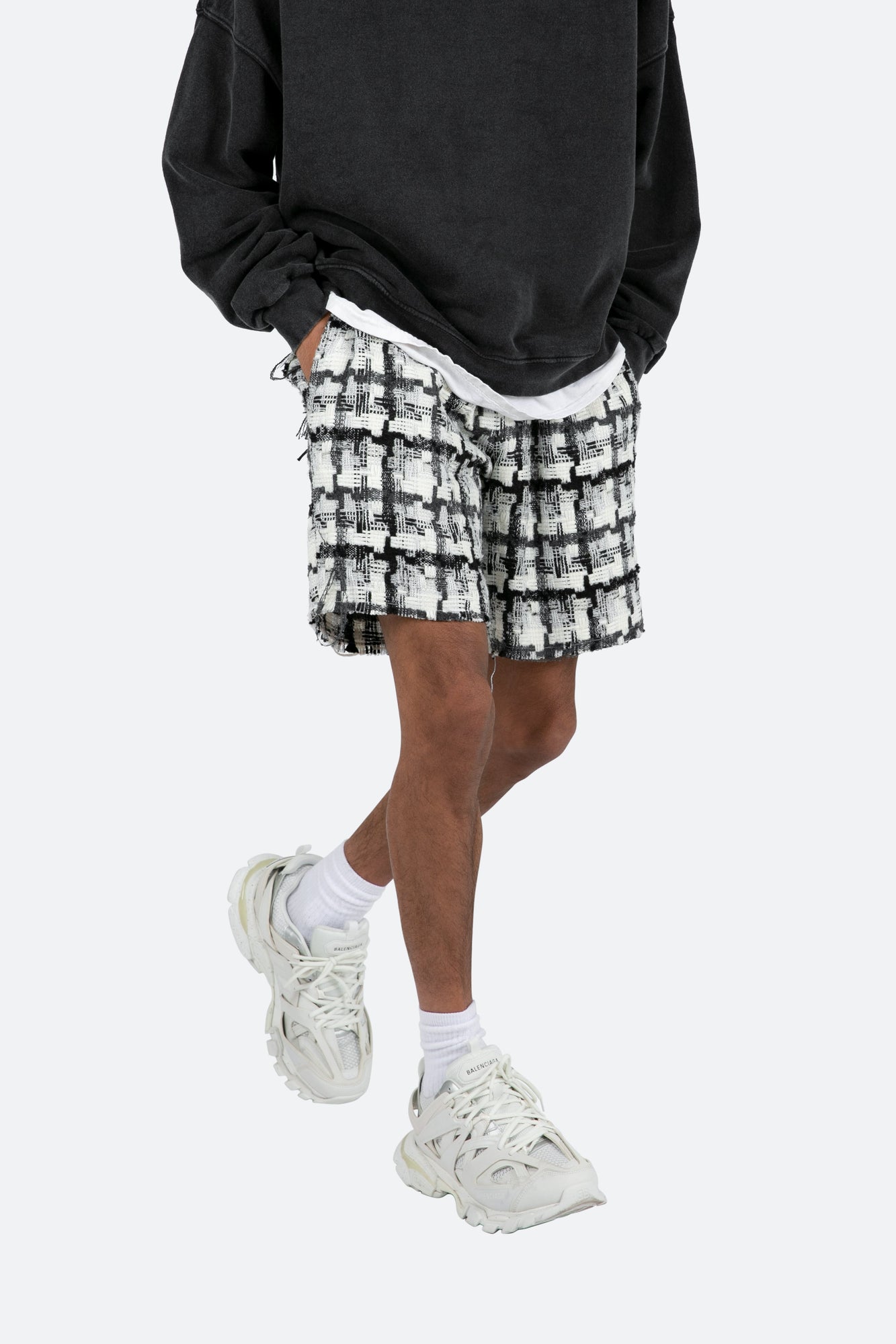 Raw Edge Shorts | Black/White