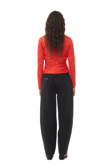 Red Crinkled Satin V neck Shirt | Grenadine