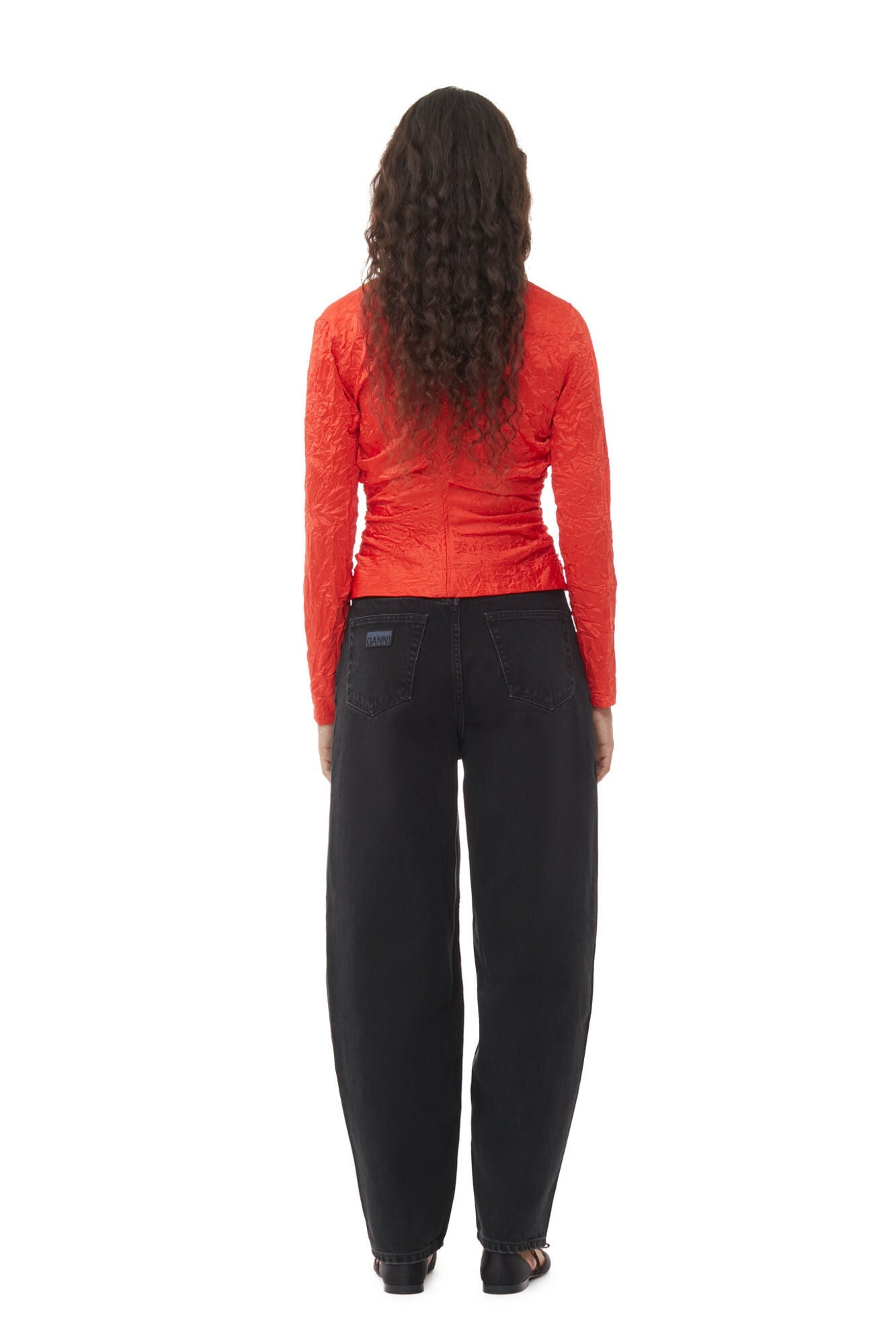 Red Crinkled Satin V neck Shirt | Grenadine