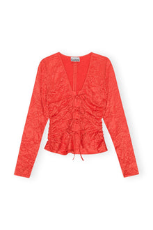 Red Crinkled Satin V neck Shirt | Grenadine