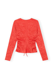 Red Crinkled Satin V neck Shirt | Grenadine