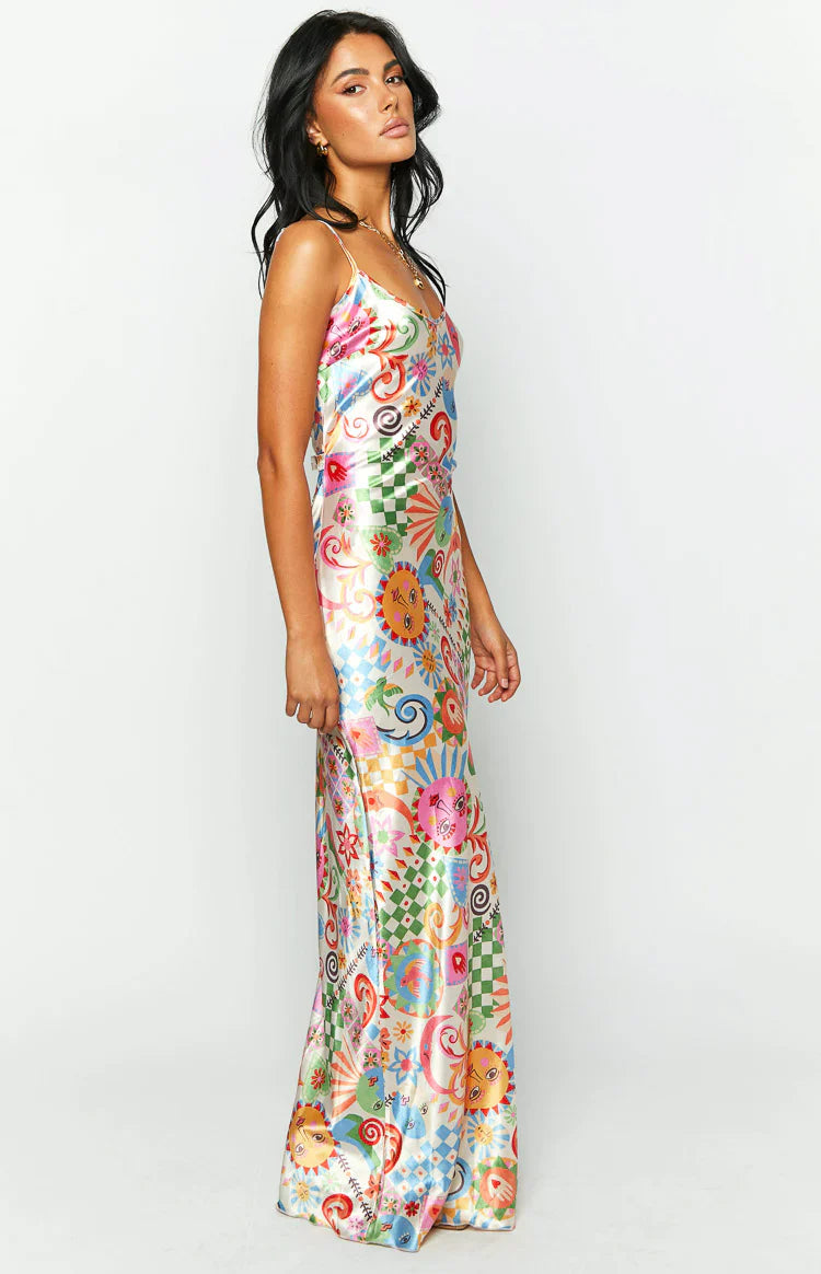Renesmee Satin Maxi Dress | Summer Print