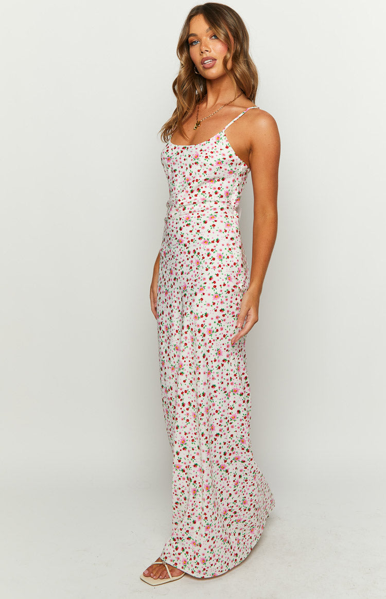 Renesmee Floral Satin Maxi Dress | White