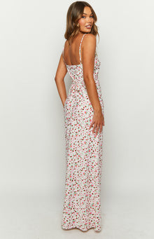 Renesmee Floral Satin Maxi Dress | White