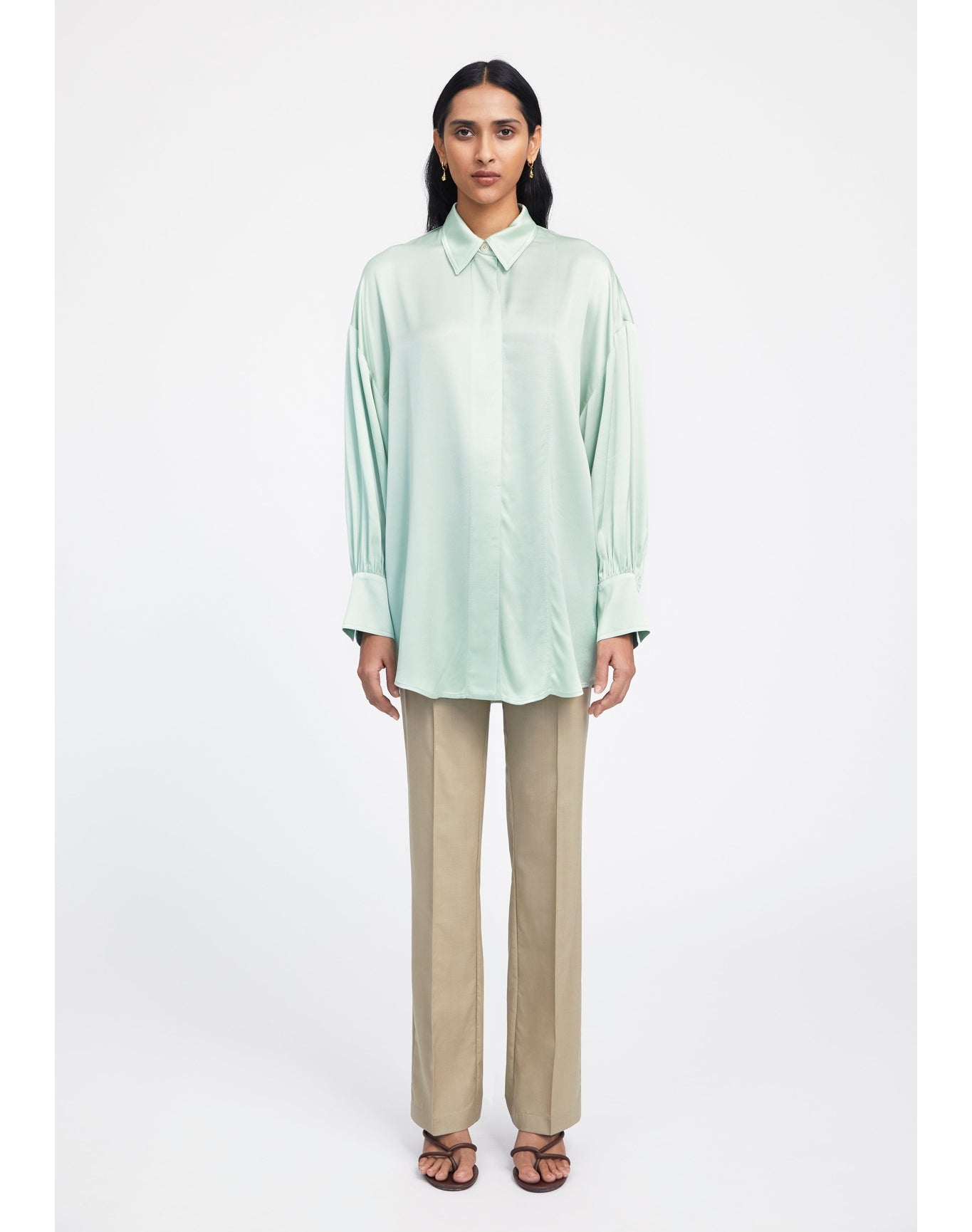 Rennie | Oversized Satin Shirt | Jade