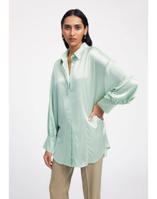 Rennie | Oversized Satin Shirt | Jade