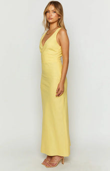 Resorts Linen Blend Maxi Dress | Yellow