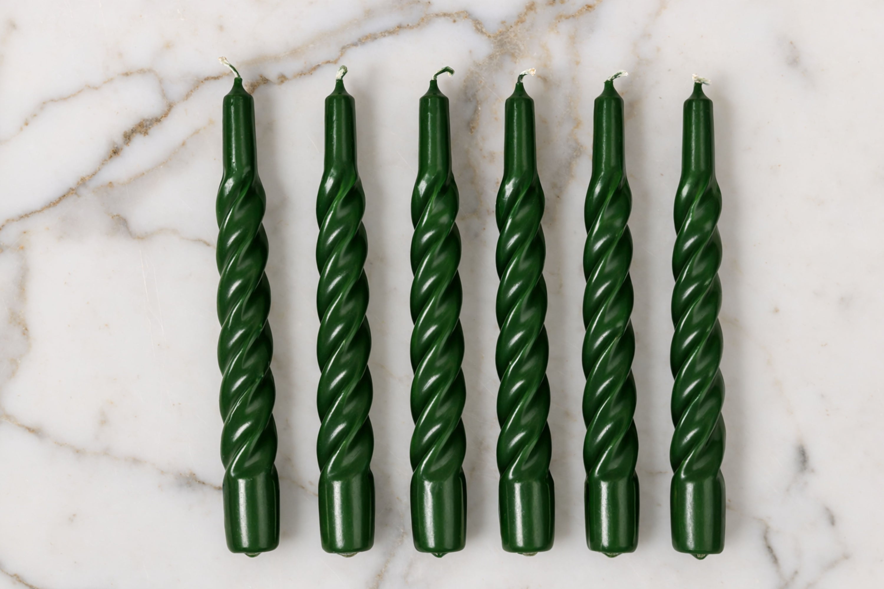 Lacquered Twisted Taper Candles | Spruce Green | Set of 6