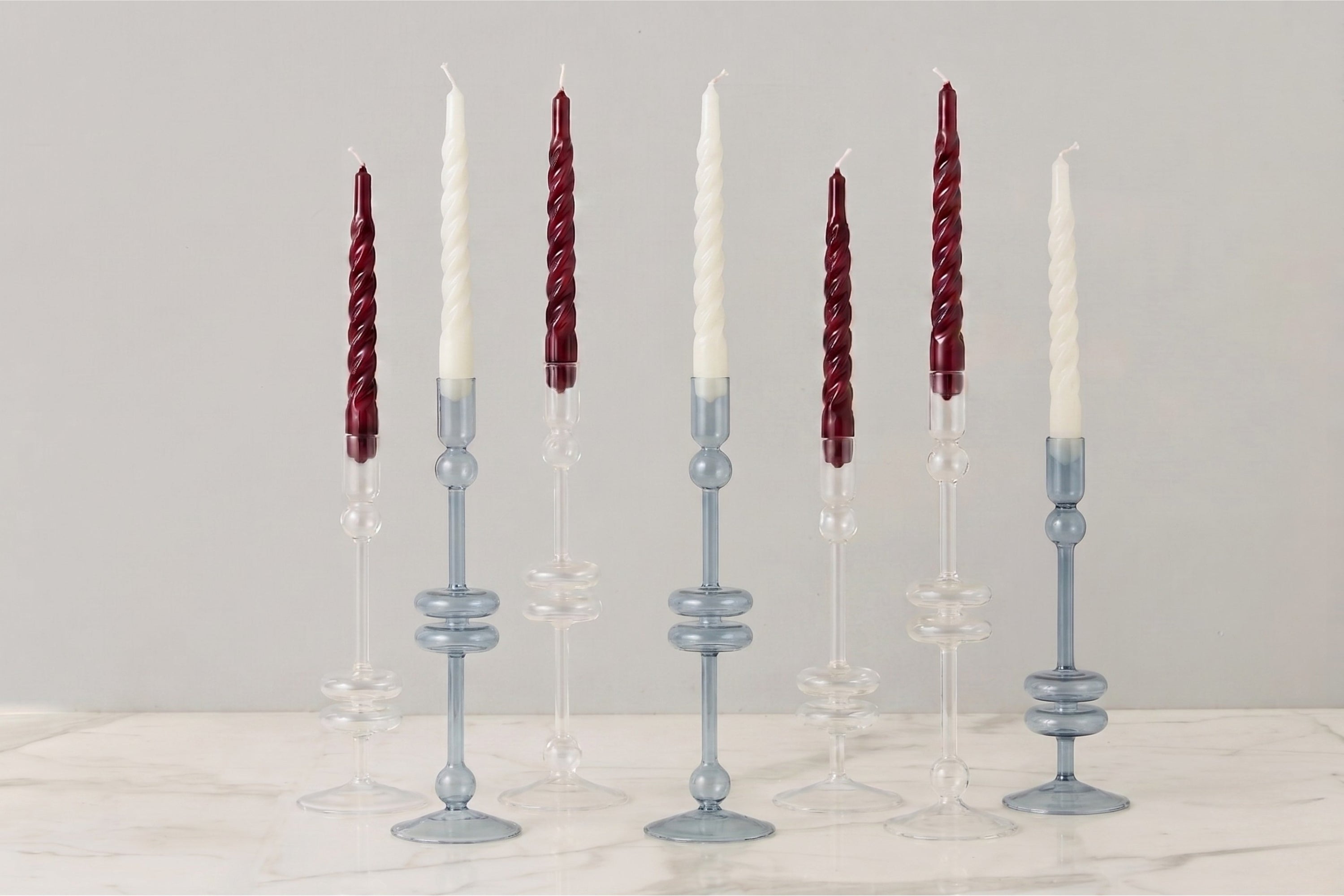 Lacquered Twisted Taper Candles | Merlot Red | Set of 6