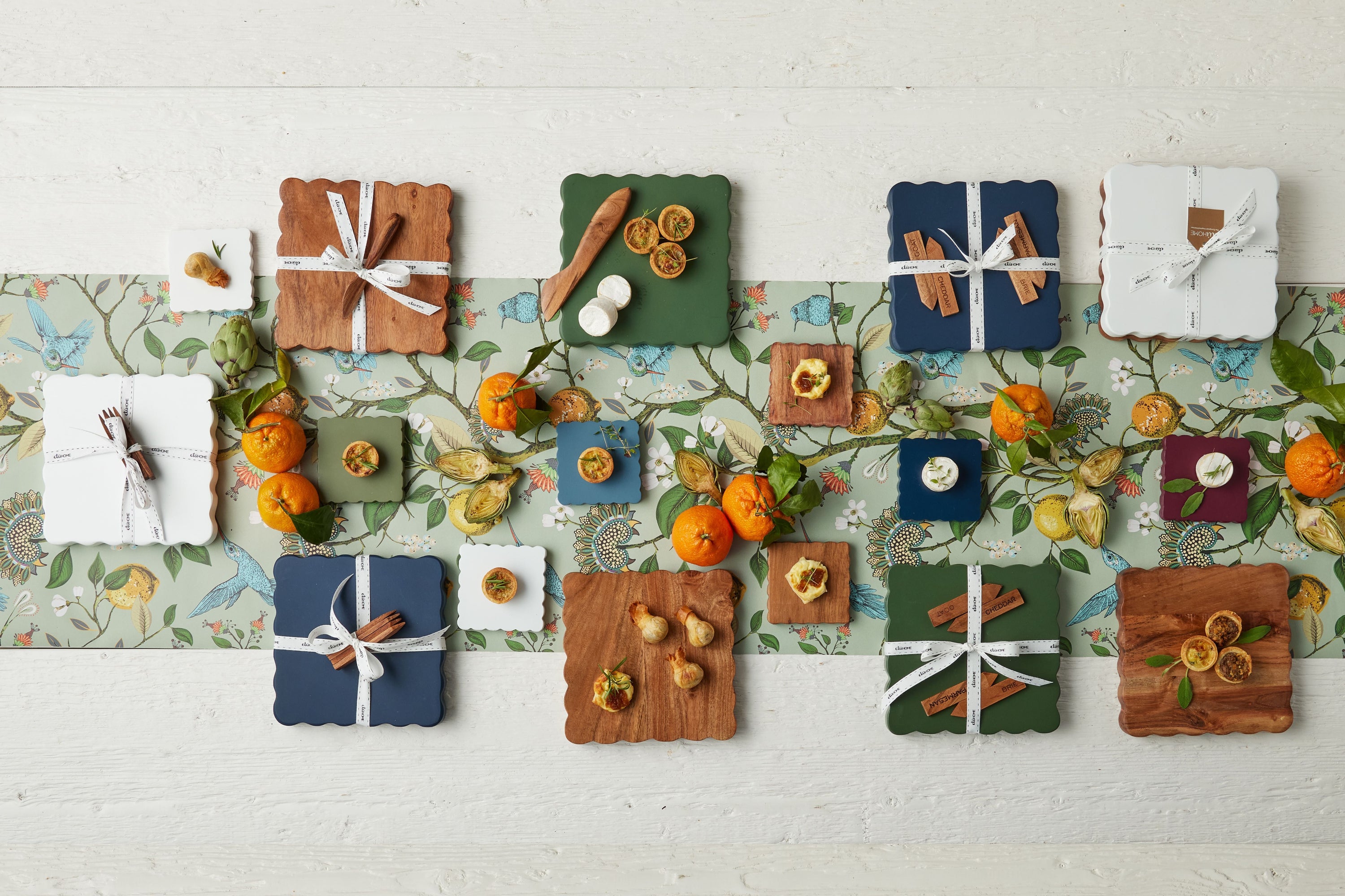Square Scalloped Cheese Board with Cheese Markers | Navy Blue | Small