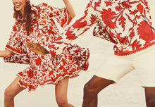 Ridley Dragonflower Print Relaxed Fit Classic Collar Shirt | Summer Red/White Sand