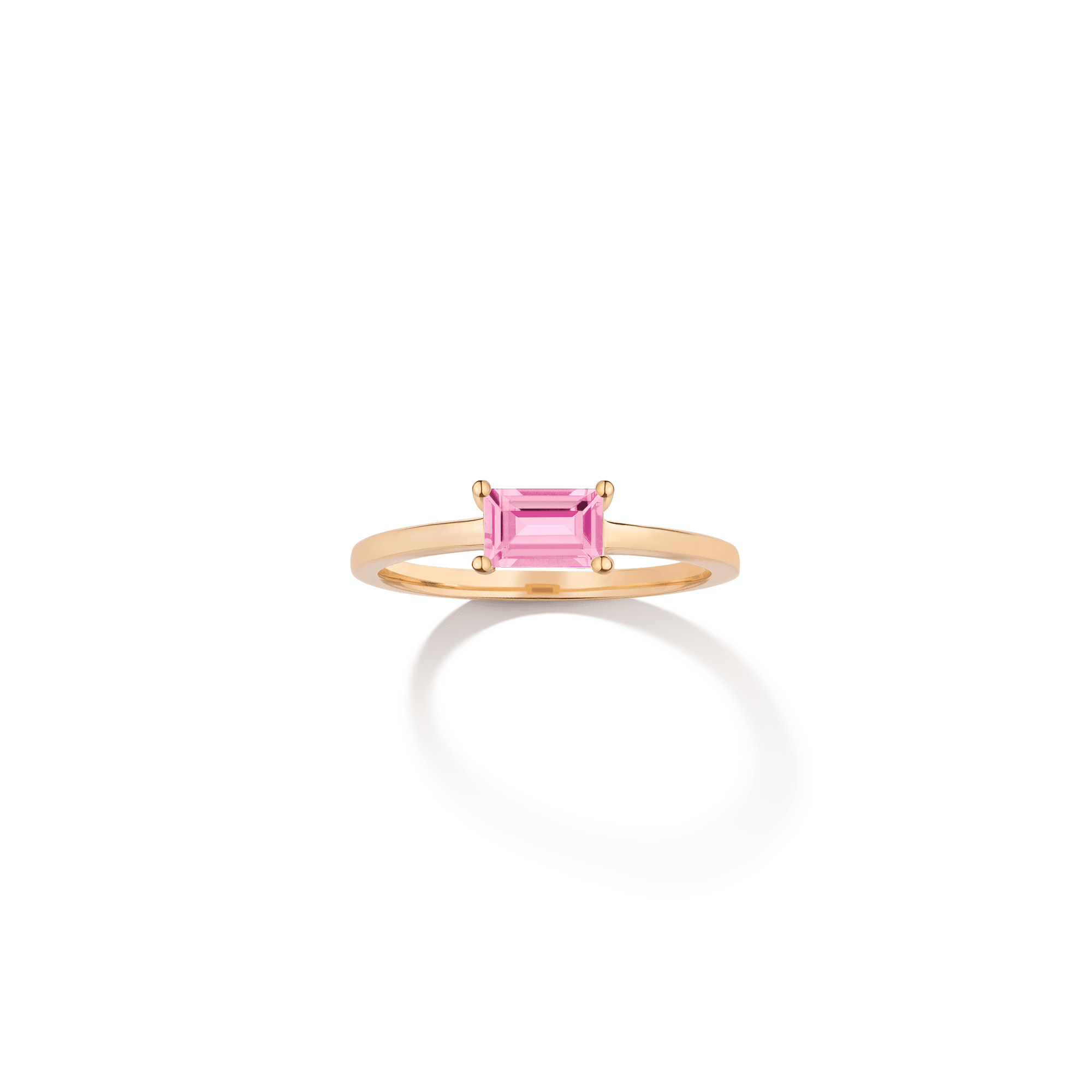 Birthstone Baguette Ring - Pink Tourmaline Vermeil 14k 18k Yellow Gold First