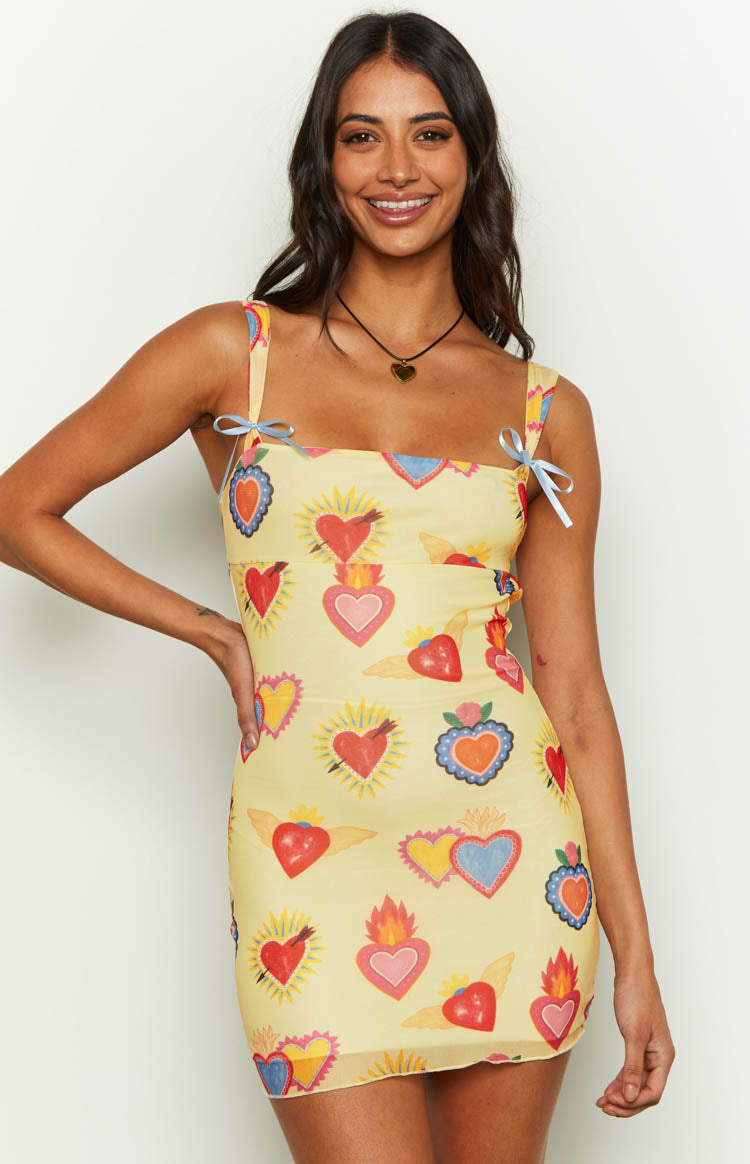 Romeo Print Mini Dress | Yellow