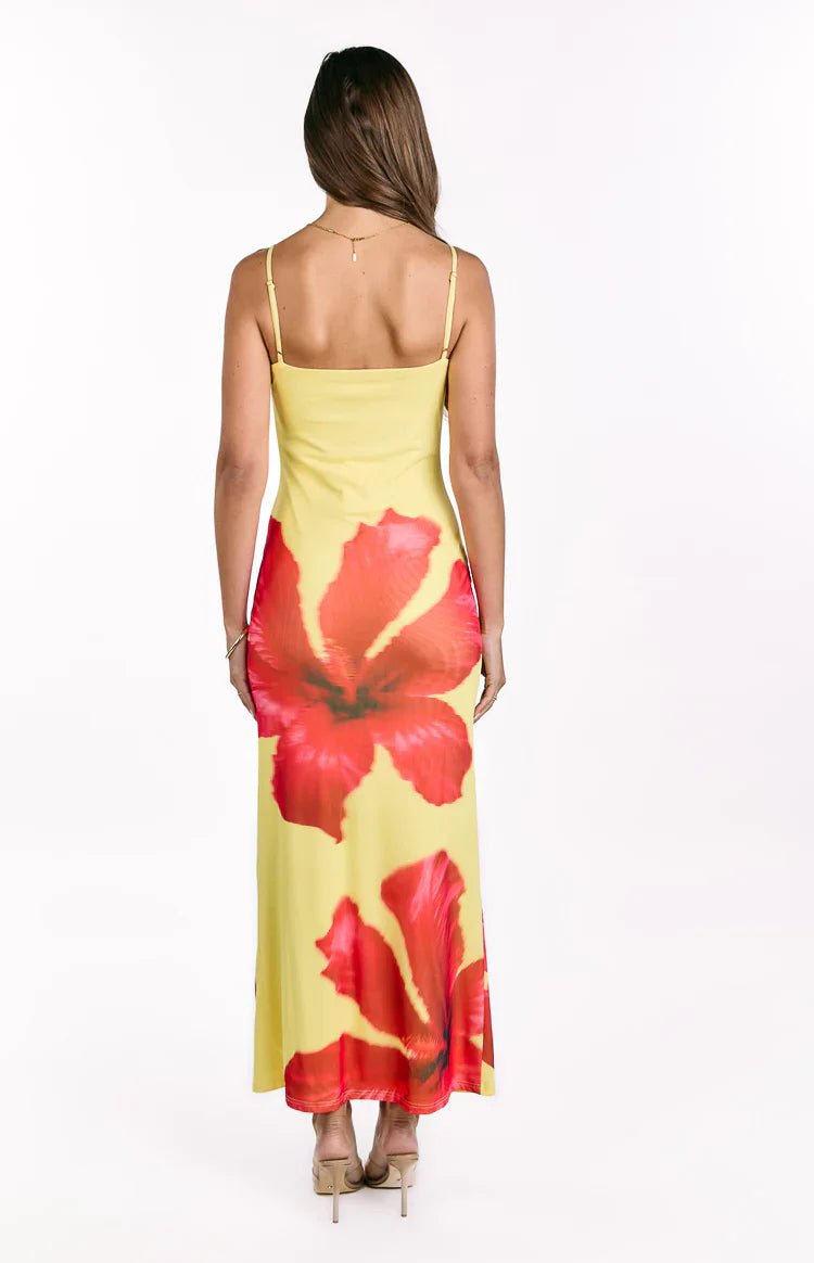 Rosalyn Hibiscus Print Maxi Dress | Yellow