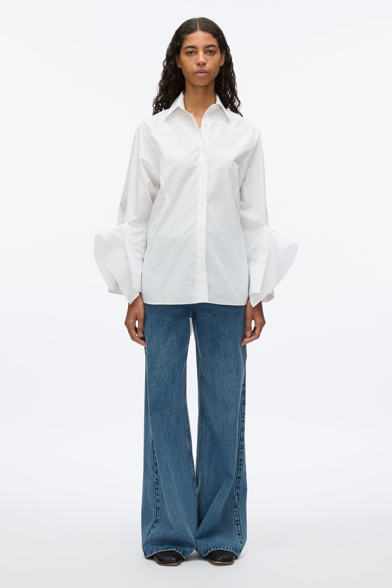 Oversize Shirt with Cascade Cuff | White