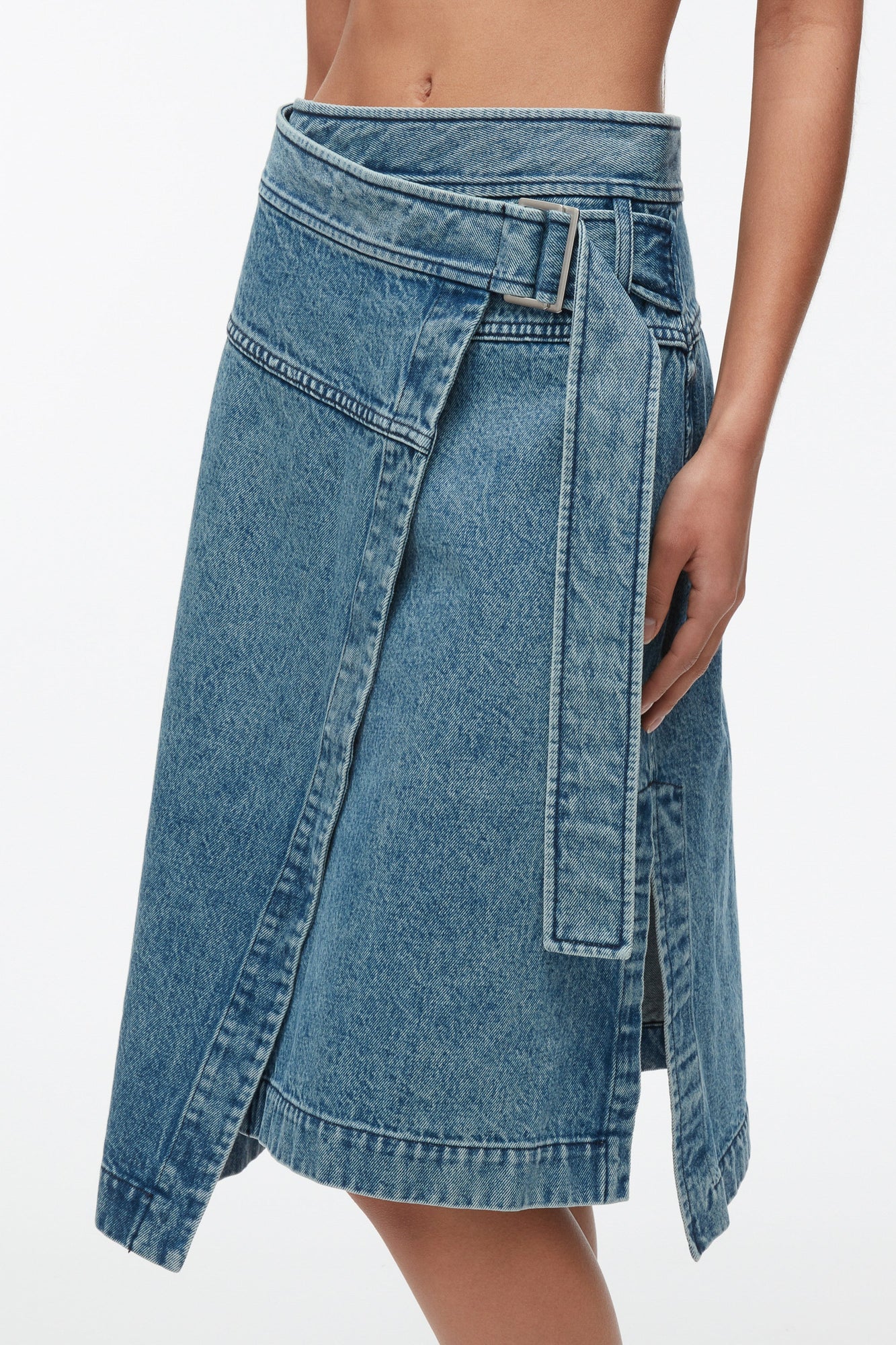 Washed Denim Wrap Half Skirt | Blue