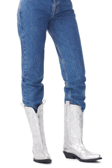 Mid Shaft Embroidered Western | Silver