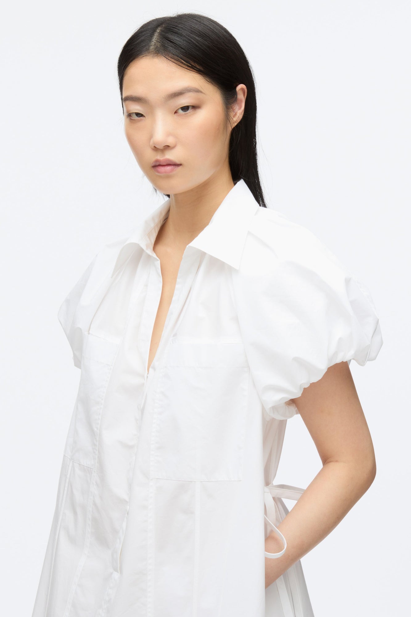 Puff Sleeve Short Shirt Dress | White