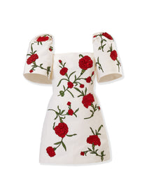 Embroidered Bell Sleeve Square Neck Mini Dress | Ivory Multi