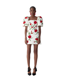 Embroidered Bell Sleeve Square Neck Mini Dress | Ivory Multi