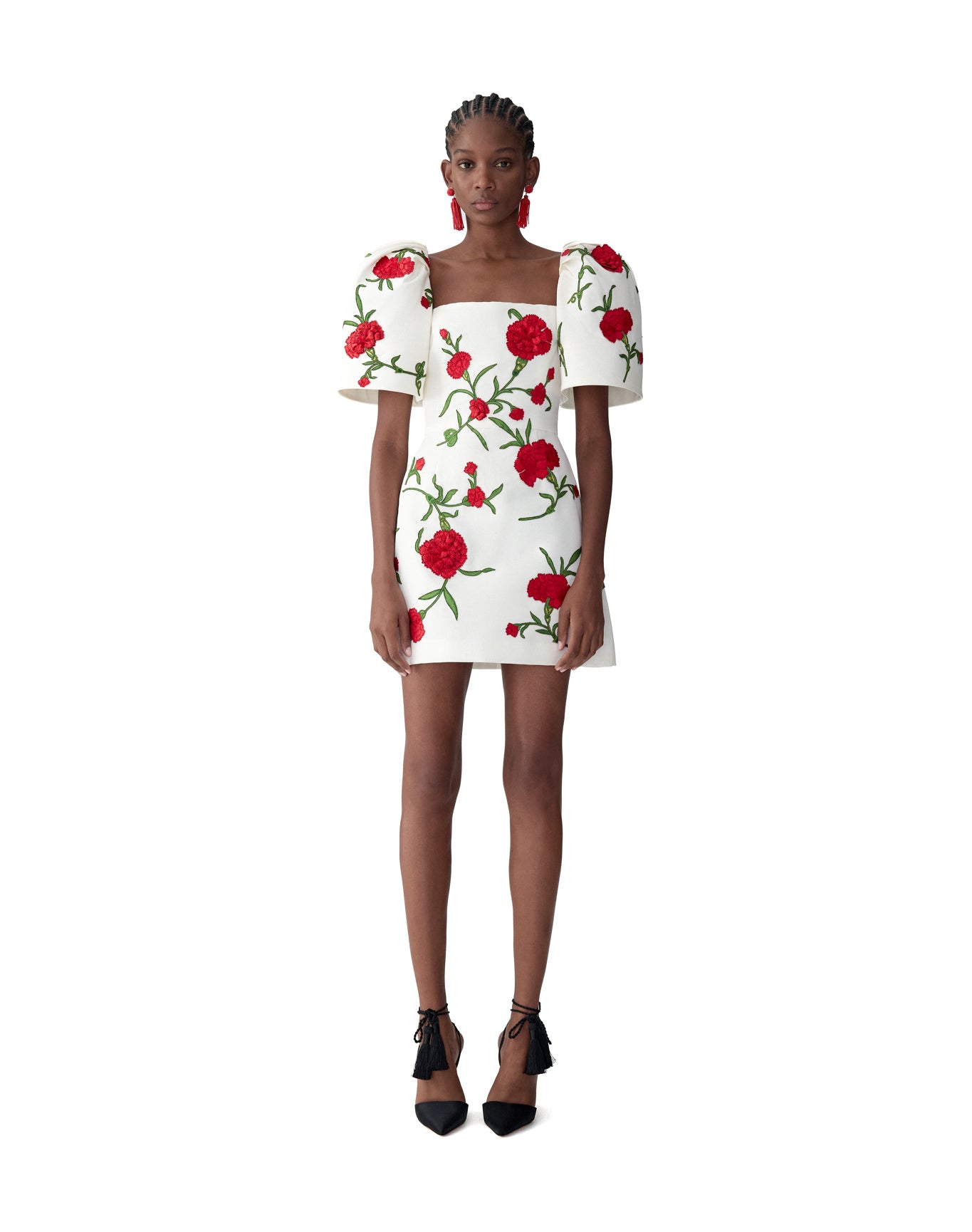 Embroidered Bell Sleeve Square Neck Mini Dress | Ivory Multi