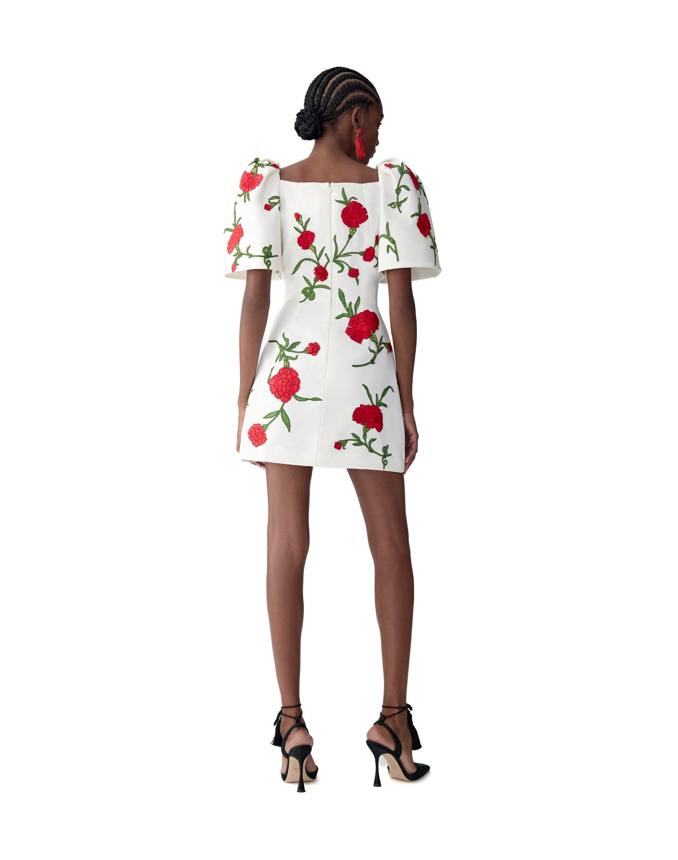 Embroidered Bell Sleeve Square Neck Mini Dress | Ivory Multi