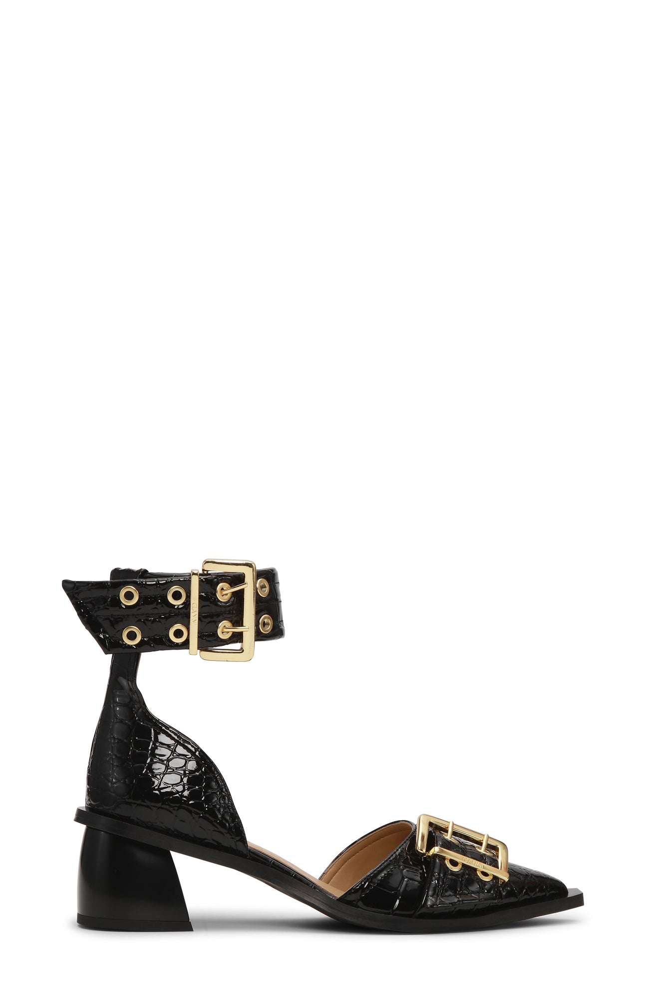 Feminine Buckle Open Cut Pump Patent Croco | Black