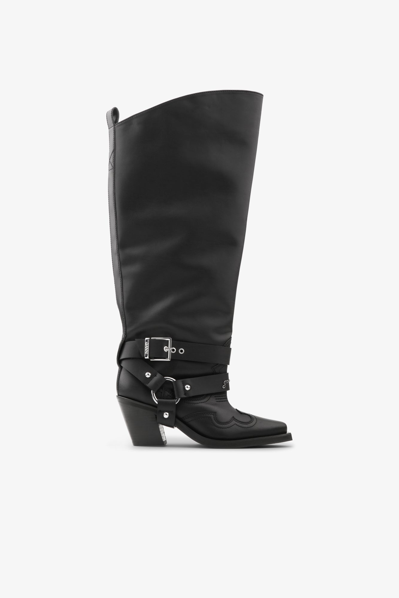 High Shaft Embroidered Western Boot | Black