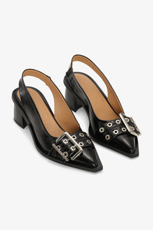 Feminine Naplack Buckle Slingback Pump | Black