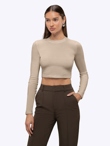 Womens | Long Sleeve Slim-Fit Tomboy-Cotton Cropped Tee | Sand Dune