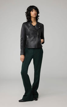 Saskia-L Slim-Fit Leather Jacket With Stand Collar | Black