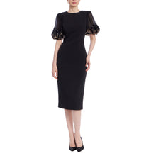 Badgley Mischka | Short Sleeve Midi Sheath Dress | Black Gold