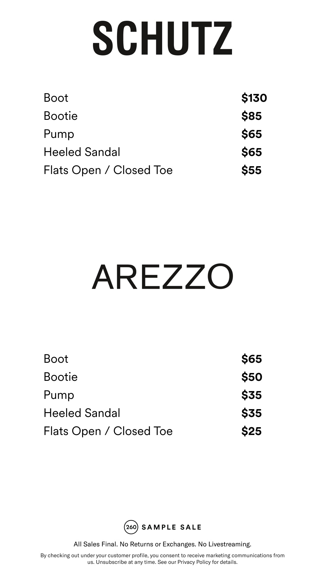 Price table