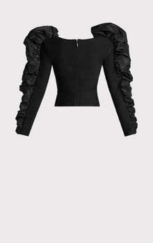 Ruched Nylon Ruffle Top | Black