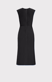 Sheer Fluted Stripe Flare Midi Dress | Black